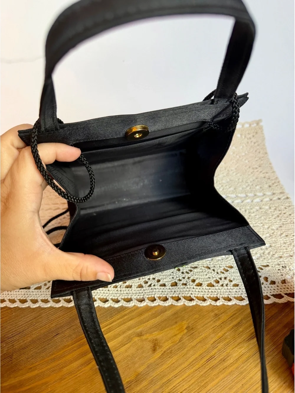 Sasha Black Embroidered Rose Floral Mini Handbag Purse Crossbody Shoulder Bag